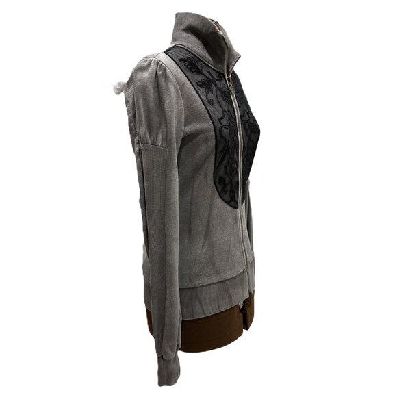 Fornarina Grey Lace Bodice Sweatshirt Zipper Top - Picture 2 of 11